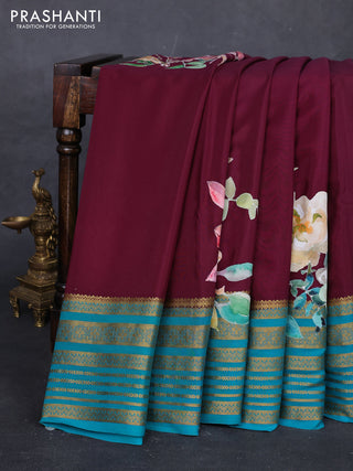 Wine & Teal Green Mysore Silk - Applique Work