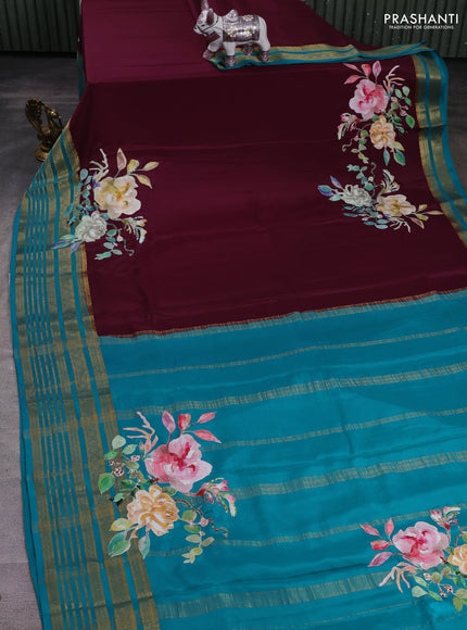 Wine & Teal Green Mysore Silk - Applique Work