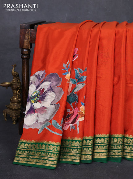 Orange & Green Mysore Silk - Applique Work