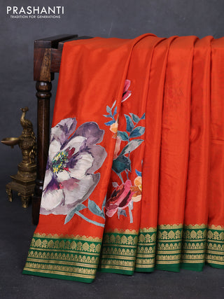 Orange & Green Mysore Silk - Applique Work