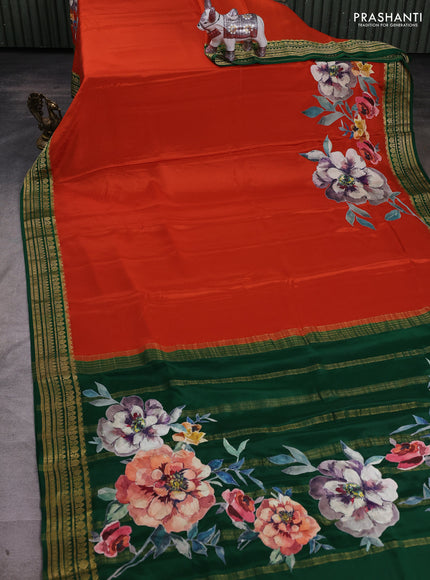 Orange & Green Mysore Silk - Applique Work