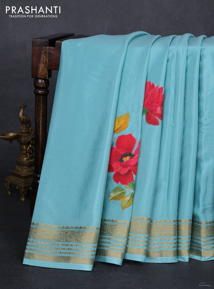 Teal Blue Mysore Silk - Applique Work