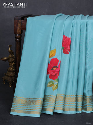 Teal Blue Mysore Silk - Applique Work