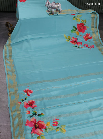 Teal Blue Mysore Silk - Applique Work