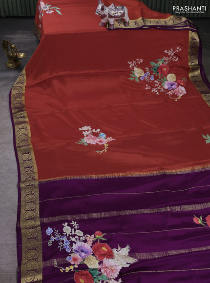 Orange & Purple Mysore Silk - Applique Work
