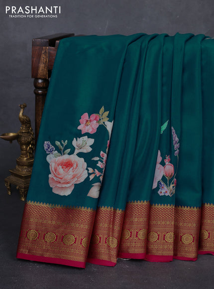 Cs Blue & Pink Mysore Silk - Applique Work