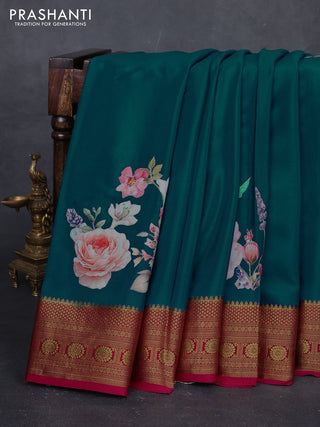 Cs Blue & Pink Mysore Silk - Applique Work