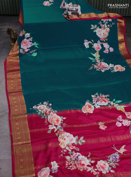Cs Blue & Pink Mysore Silk - Applique Work