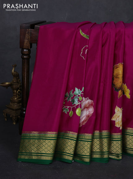 Pink & Green Mysore Silk - Applique Work