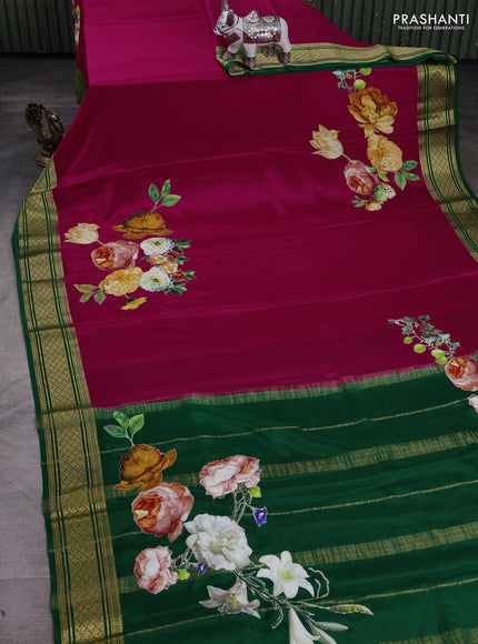 Pink & Green Mysore Silk - Applique Work
