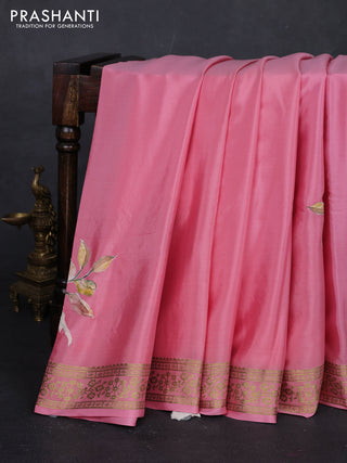 Peach Pink Mysore Silk - Applique Work