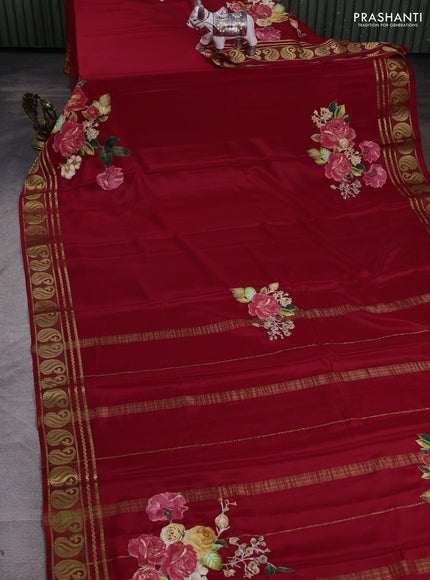 Red Mysore Silk - Applique Work