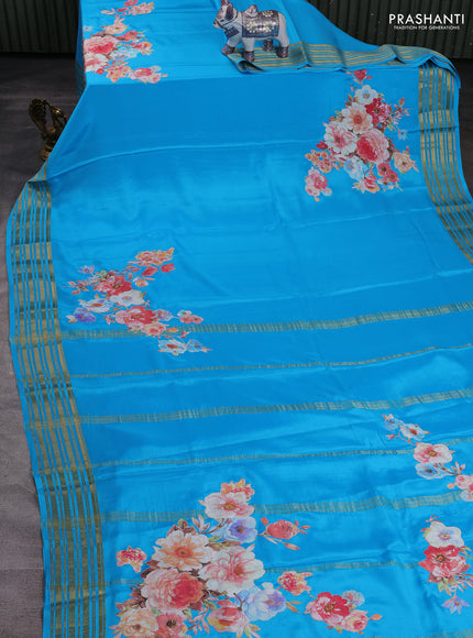 Sky Blue Mysore Silk - Applique Work