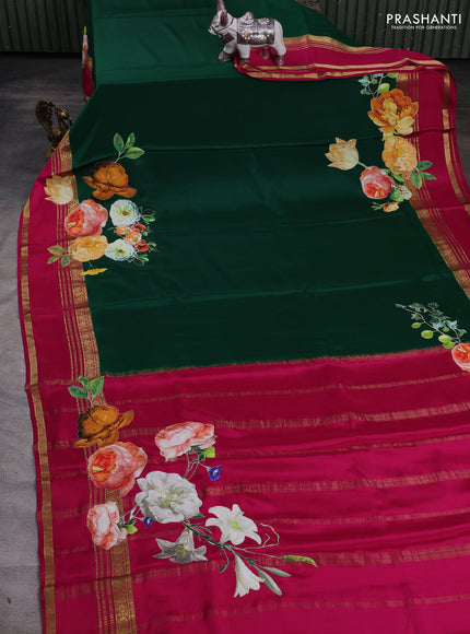 Green & Pink Mysore Silk - Applique Work