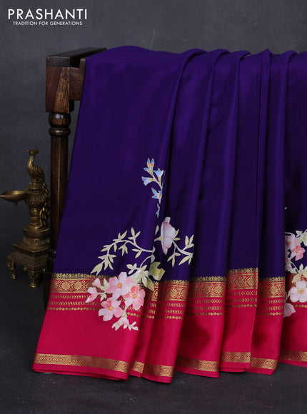 Violet & Pink Mysore Silk - Applique Work