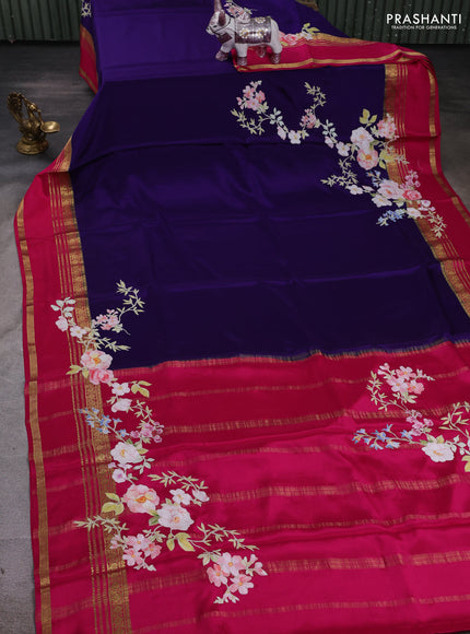 Violet & Pink Mysore Silk - Applique Work