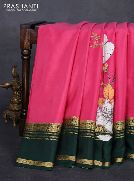 Pink & Green Mysore Silk - Applique Work