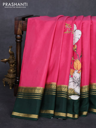 Pink & Green Mysore Silk - Applique Work