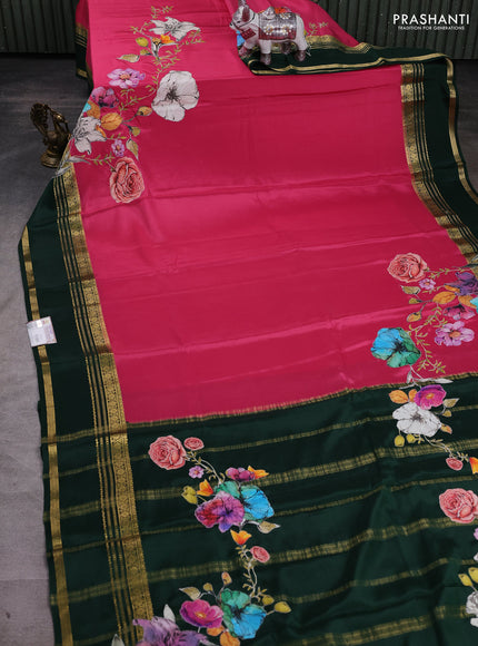 Pink & Green Mysore Silk - Applique Work