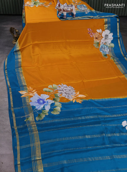 Mustard Yellow & Cs Blue Mysore Silk - Applique Work