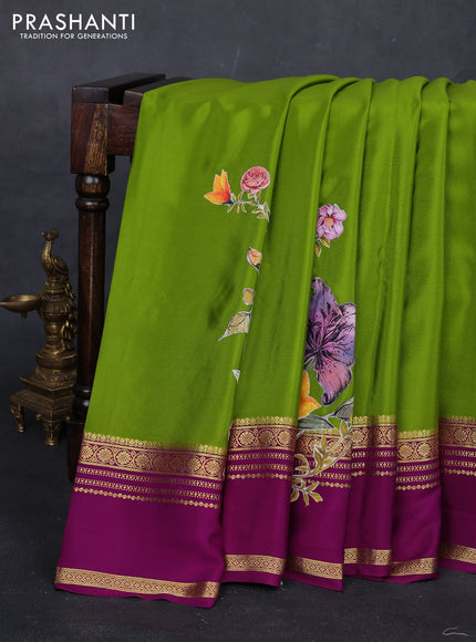 Green & Purple Mysore Silk - Applique Work