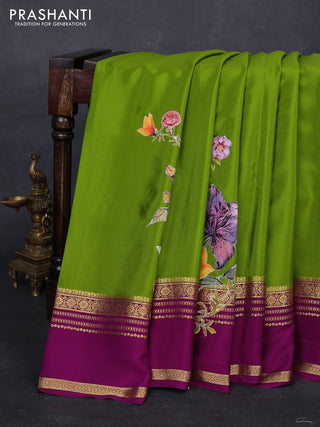 Green & Purple Mysore Silk - Applique Work