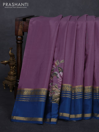 Pastel Purple & Peacock Blue Mysore Silk - Applique Work