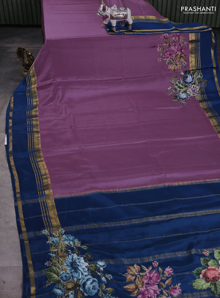 Pastel Purple & Peacock Blue Mysore Silk - Applique Work