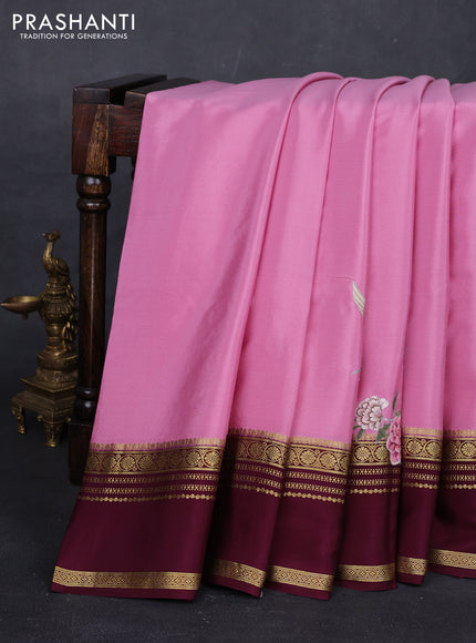 Pink & Wine Mysore Silk - Applique Work