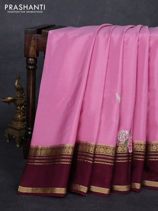 Pink & Wine Mysore Silk - Applique Work