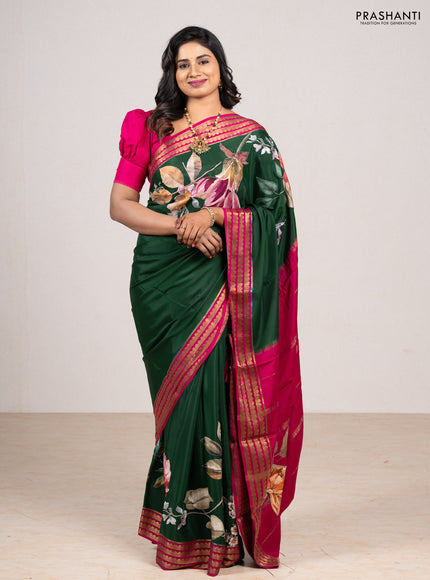 Green & Pink Mysore Silk - Applique Work