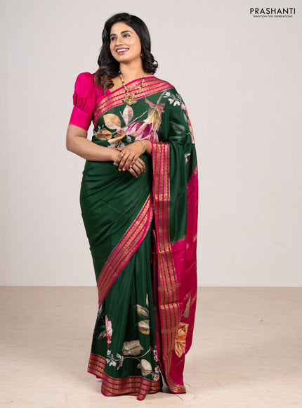 Green & Pink Mysore Silk - Applique Work