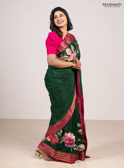 Green & Pink Mysore Silk - Applique Work