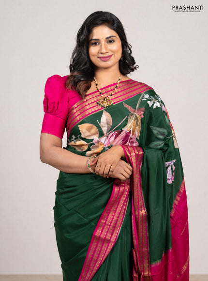 Green & Pink Mysore Silk - Applique Work