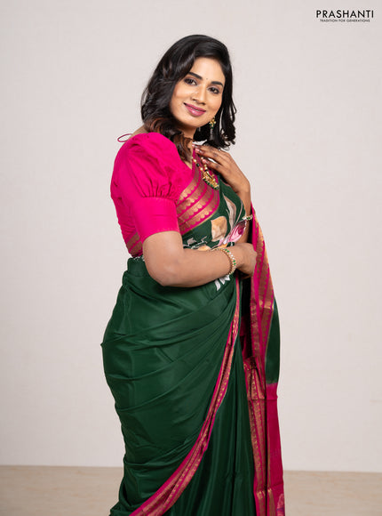 Green & Pink Mysore Silk - Applique Work