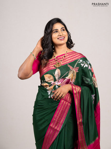Green & Pink Mysore Silk - Applique Work