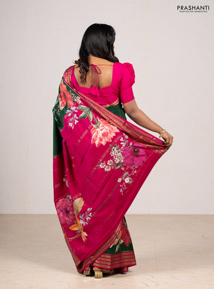 Green & Pink Mysore Silk - Applique Work