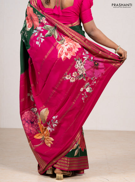 Green & Pink Mysore Silk - Applique Work