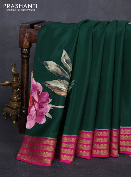 Green & Pink Mysore Silk - Applique Work