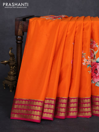 Orange & Pink Mysore Silk - Applique Work