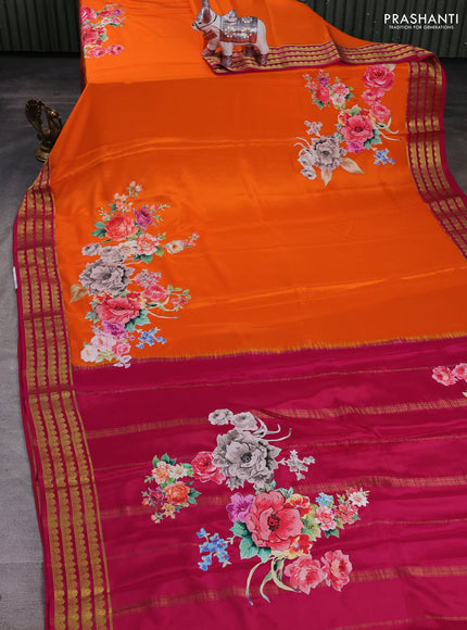 Orange & Pink Mysore Silk - Applique Work