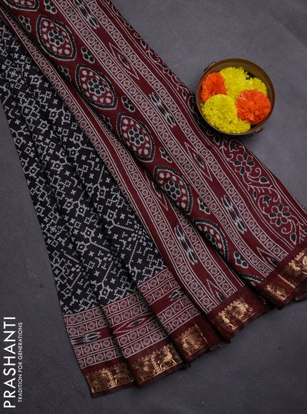 Black & Maroon Semi Maheshwari Cotton Saree