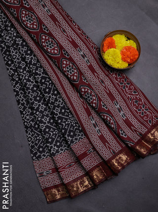 Black & Maroon Semi Maheshwari Cotton Saree