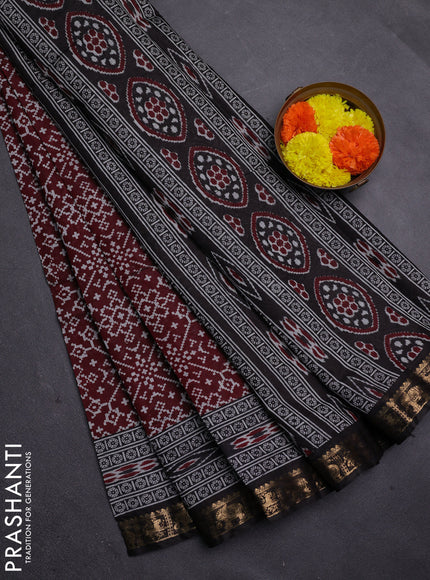 Maroon & Black Semi Maheshwari Cotton Saree
