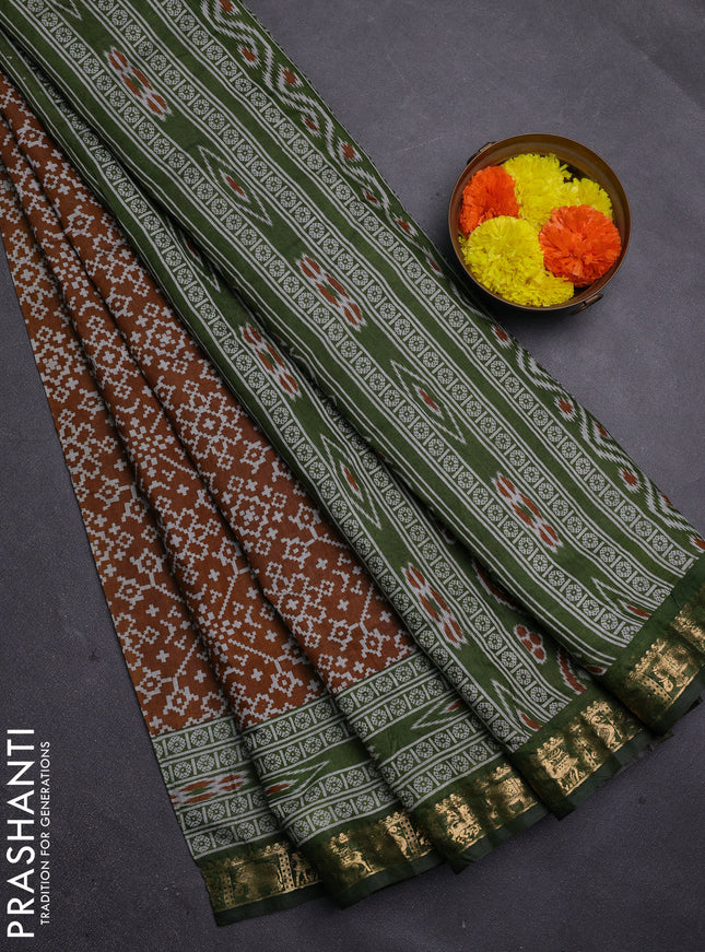Mustard Yellow & Green Semi Maheshwari Cotton Saree
