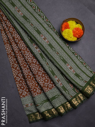 Mustard Yellow & Green Semi Maheshwari Cotton Saree