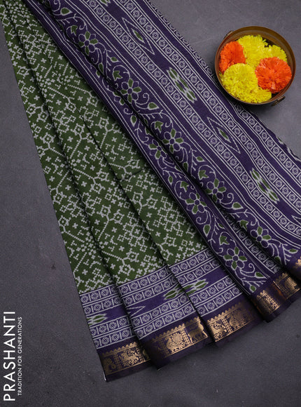Green & Navy Blue Semi Maheshwari Cotton Saree