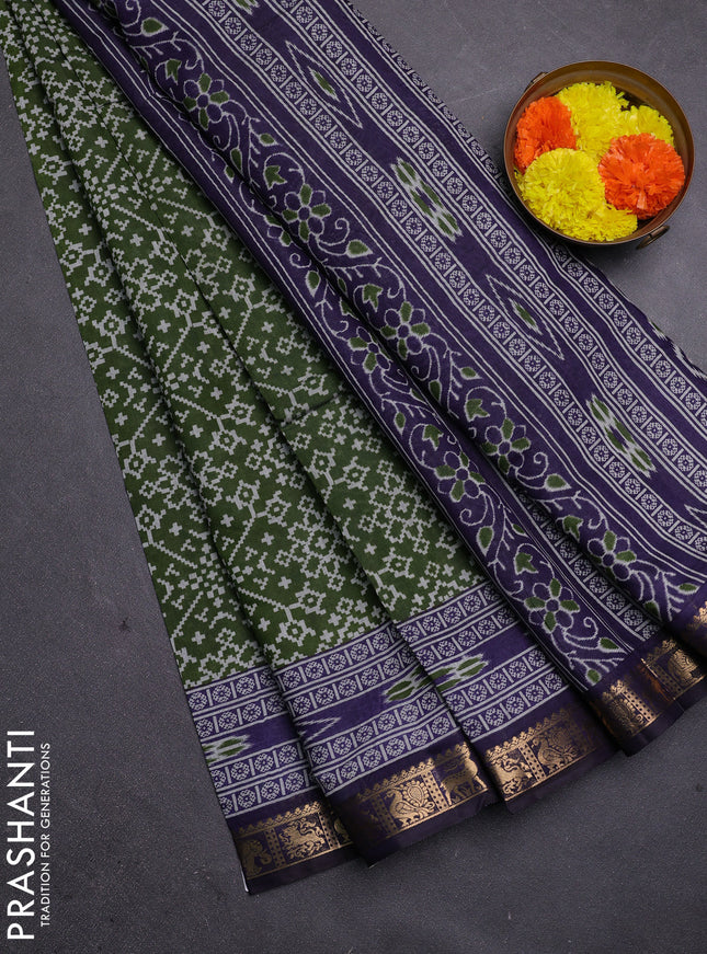 Green & Navy Blue Semi Maheshwari Cotton Saree