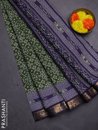 Green & Navy Blue Semi Maheshwari Cotton Saree