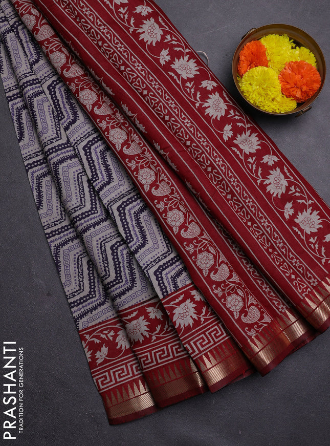 Blue & Maroon Semi Maheshwari Cotton Saree